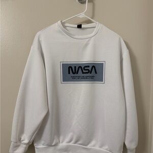 SHEIN White Crewneck Sweatshirt with NASA Print